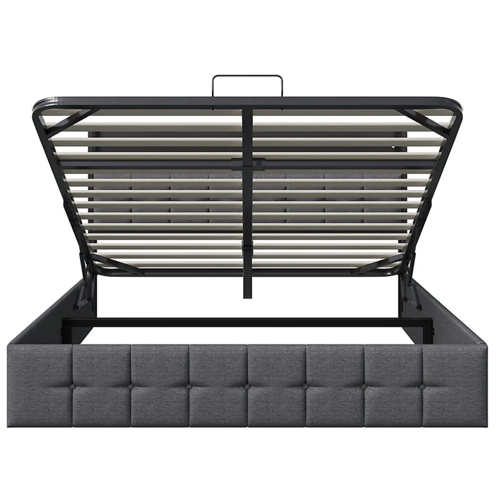 Lit Coffre 160x200 avec Rangement et éclairage LED, Sommier à Lattes, Lit Double avec USB et Type-C, Lit 2 Personnes, Lin, Gris