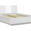 Lit coffre 160x200 avec sommier et rangement, coloris Blanc brillant/Blanc haute brillance - L. 206 x P. 169,5 x H. 98,5/43 cm