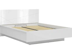 Lit coffre 160x200 avec sommier et rangement, coloris Blanc brillant/Blanc haute brillance - L. 206 x P. 169,5 x H. 98,5/43 cm