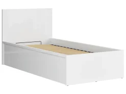 Lit coffre 90x200 avec sommier et rangement, coloris Blanc brillant - Longueur 204,5 x Profondeur 99 x Hauteur 95/40,5 cm