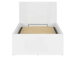 Lit coffre 90x200 avec sommier et rangement, coloris Blanc brillant - Longueur 204,5 x Profondeur 99 x Hauteur 95/40,5 cm