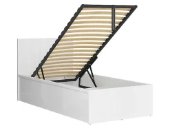 Lit coffre 90x200 avec sommier et rangement, coloris Blanc brillant - Longueur 204,5 x Profondeur 99 x Hauteur 95/40,5 cm
