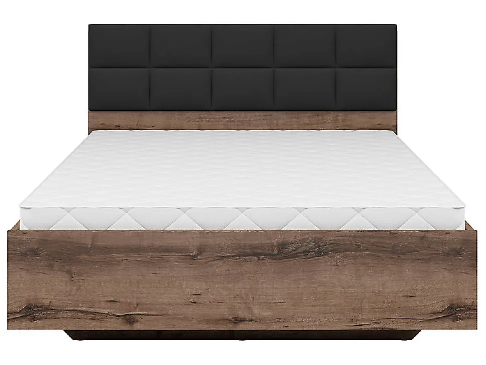 Lit coffre 140x200 avec tête de lit rembourrée noir, sommier et rangement ,coloris Chêne marron foncé