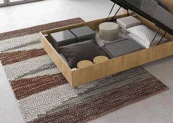 Lit coffre 120x200 avec tête de lit inclinée à lattes en chêne Ankel