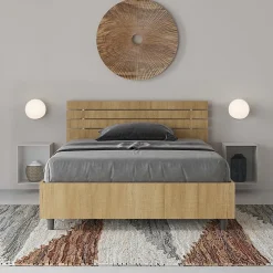 Lit coffre 120x200 avec tête de lit inclinée à lattes en chêne Ankel