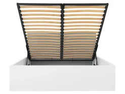 Lit coffre 160x200 avec tête de lit capitonnée ,coloris Blanc brillant/Textile Noir - L. 209,5 x P. 176 x H. 95/40,5 cm