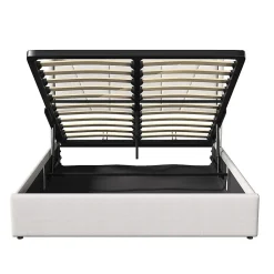 Lit Coffre 140x200 avec USB et Type C, Lit capitonné avec Sommier à Lattes, Lit Double, Beige