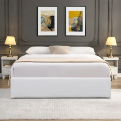 Lit coffre 180x200 cm - dehoussable blanc - montage rapide - revetement facile entretien - rangement optimise - design moderne