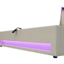 Lit coffre 180x200 cm - Lit ados avec USB et LED - Lin - Sans Matelas - Beige