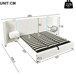 Lit Coffre 180x200 cm - Lit Adulte avec LED et 2 Tiroirs - Velours + MDF - Sans Matelas - Beige