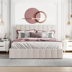 Lit Coffre 140x200 cm - Lit avec Rangement Intégré et Mécanisme Hydraulique, en Velours Blanc, Sans Matelas