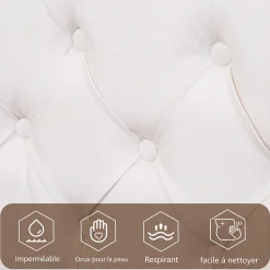 Lit Coffre 140x190 cm - Lit Capitonné avec Rangement et LED, Sommier à Lattes Inclus, Simili Cuir - sans Matelas - Blanc