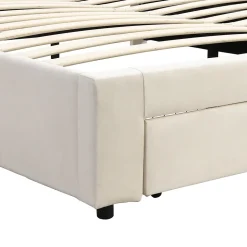 Lit coffre 180x200 cm - Lit coffre hydraulique avec 2 tiroirs et sommier à lattes - Velours - Sans Matelas - Beige