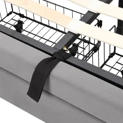 Lit coffre 140x190 cm - Lit coffre hydraulique avec 2 tiroirs et sommier à lattes - Capitonné Velours - Sans Matelas - Gris