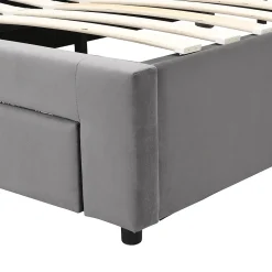 Lit coffre 140x200 cm - Lit coffre hydraulique avec 2 tiroirs et sommier à lattes en bois - Velours - Sans Matelas - Gris