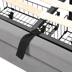 Lit coffre 140x200 cm - Lit coffre hydraulique avec 2 tiroirs et sommier à lattes en bois - Velours - Sans Matelas - Gris