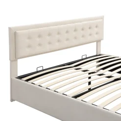 Lit coffre 160x200 cm - Lit coffre hydraulique avec 2 tiroirs et sommier à lattes - Velours - Sans Matelas - Beige