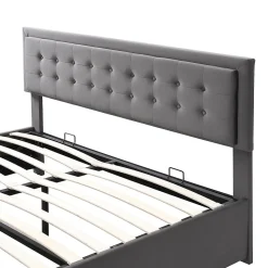 Lit coffre 160x200 cm - Lit coffre hydraulique avec 2 tiroirs et sommier à lattes en bois - Velours - Sans Matelas - Gris