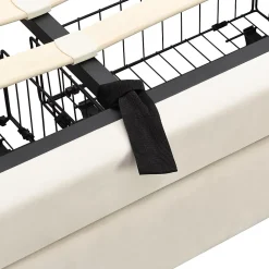 Lit coffre 140x200 cm - Lit coffre hydraulique avec 2 tiroirs et sommier à lattes - Velours - Sans Matelas - Beige