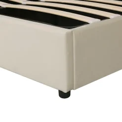 Lit coffre 160x200 cm - Lit double avec sommier à lattes et coffre hydraulique - Velours - Sans Matelas - Beige