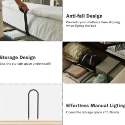 Lit Coffre 180x200 cm - Lit Double Capitonné avec Lampe de Lecture et Charge USB Type-C - Lin Beige - Sans Matelas