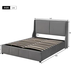 Lit coffre 140x200 cm - Lit double capitonné avec tête de lit oreille - Velours - Sans Matelas - Gris