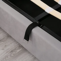 Lit coffre 140x200 cm - Lit double avec sommier à lattes et Coffre hydraulique - Capitonné Velours - Sans Matelas - Gris