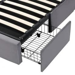 Lit coffre 140x190 cm - lit double capitonné élégant en velours avec 3 tiroirs et rangement hydraulique - gris - sans matelas