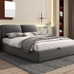 Lit coffre 140x190 cm - lit double capitonné élégant en velours avec 3 tiroirs et rangement hydraulique - gris - sans matelas