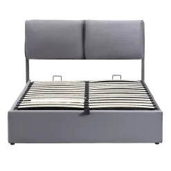 Lit coffre 140x190 cm - lit double capitonné élégant en velours avec 3 tiroirs et rangement hydraulique - gris - sans matelas