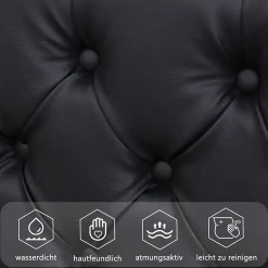 Lit coffre 140x200 cm - Lit double avec coffre de rangement et éclairage LED - Lit capitonné en cuir PU - Sans matelas - Noir