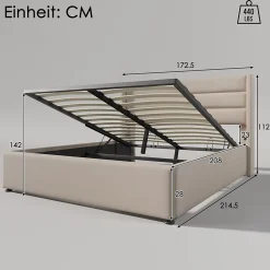 Lit coffre 160x200 cm - Lit double capitonné avec sommier à lattes - Lin - Matelas Inclus - Beige