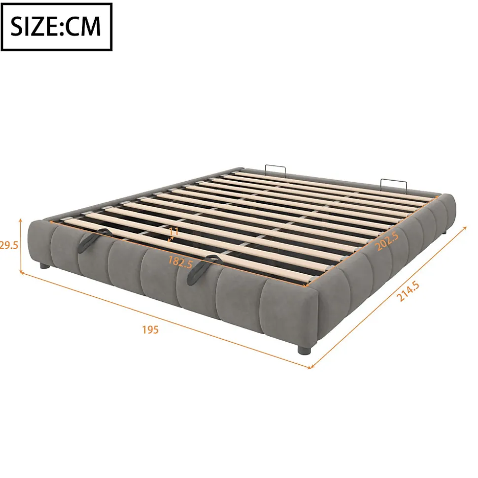 Lit Coffre 180x200 cm - Lit Double avec Éclairage LED, design Moderne et Espace de Rangement - Sans Matelas, Velours Gris