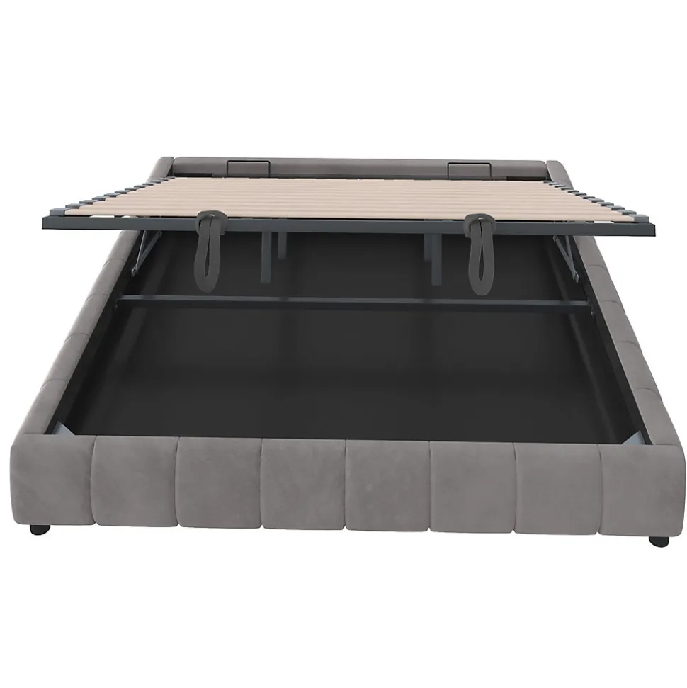 Lit Coffre 180x200 cm - Lit Double avec Éclairage LED, design Moderne et Espace de Rangement - Sans Matelas, Velours Gris