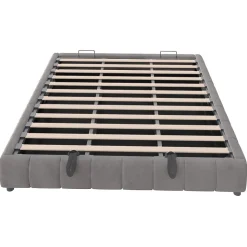 Lit Coffre 180x200 cm - Lit Double avec Éclairage LED, design Moderne et Espace de Rangement - Sans Matelas, Velours Gris