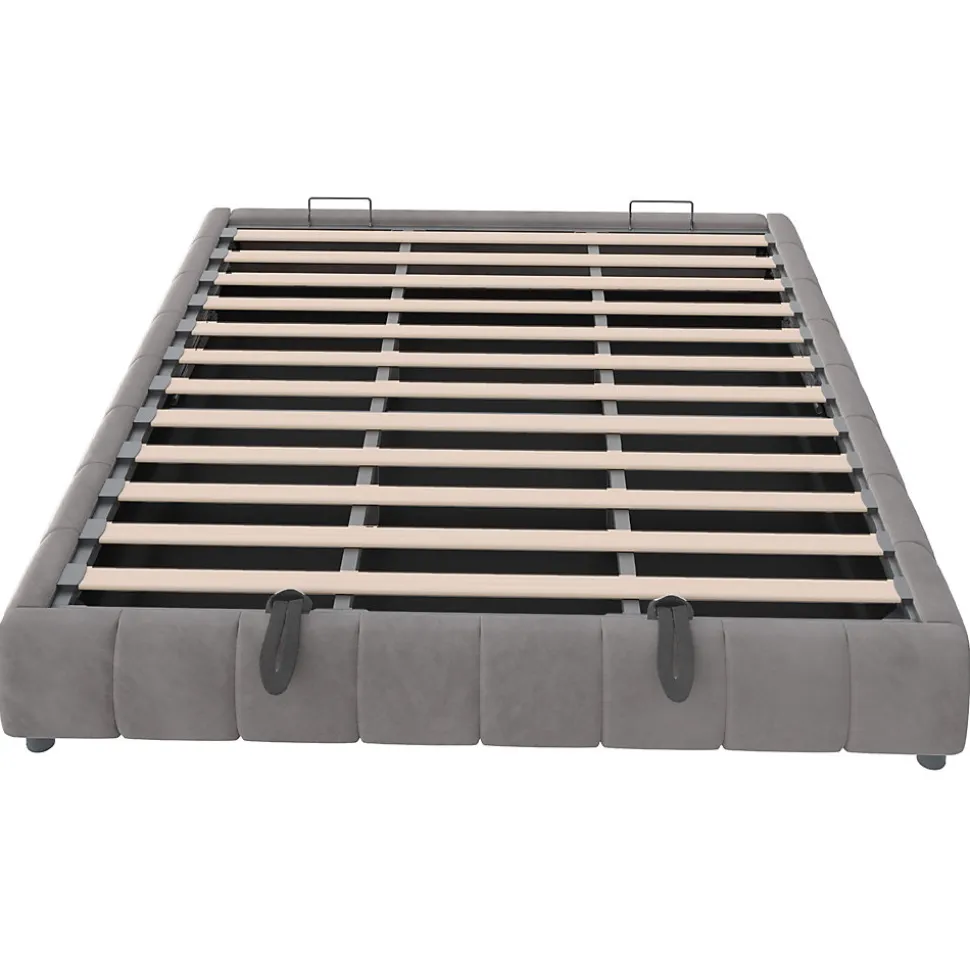 Lit Coffre 180x200 cm - Lit Double avec Éclairage LED, design Moderne et Espace de Rangement - Sans Matelas, Velours Gris