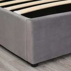 Lit coffre 140x190 cm - Lit double avec sommier à lattes et coffre hydraulique - Capitonné Velours - Sans Matelas - Gris