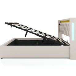 Lit coffre 160x200 cm - Lit double avec USB Type C et LED - Coton - Sans Matelas - Beige