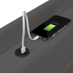 Lit Coffre 140x200 Cm - Lit Double avec Sommier à Lattes et USB Type C - Coton Bois Métal - Sans Matelas - Gris