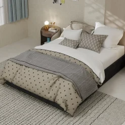 Lit Coffre 140x200 cm - Lit Double pour Adulte/Ado avec Système Hydraulique, Sans Matelas, en Velours Hollandais Gris