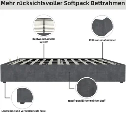 Lit Coffre 140x200 cm - Lit Double pour Adulte/Ado avec Système Hydraulique, Sans Matelas, en Velours Hollandais Gris