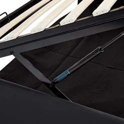 Lit Coffre 140x200 cm - Lit Double Capitonné avec Port USB et Éclairage LED - Similicuir - Noir - Sans Matelas