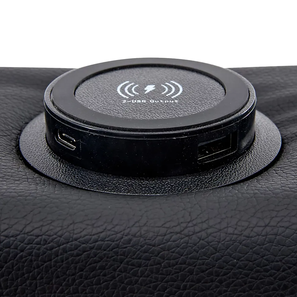 Lit Coffre 140x200 cm - Lit Double Capitonné avec Port USB et Éclairage LED - Similicuir - Noir - Sans Matelas