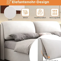 Lit coffre 140x200 cm - lit double capitonné élégant en velours avec 3 tiroirs et rangement hydraulique - blanc - sans matelas