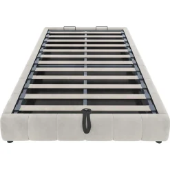 Lit Coffre 140x200 cm - Lit Double avec Rangement Intégré et Éclairage LED - Sans Matelas, Velours Beige