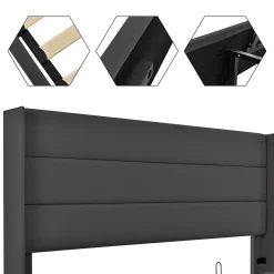 Lit coffre 160x200 cm - Lit double capitonné avec sommier à lattes - Lin - Matelas Inclus - Gris