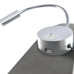 Lit Coffre 160x200 Cm - Lit Double avec Lampe de Lecture et Ports USB - Velours - Sans Matelas - Gris