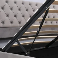 Lit coffre 160x200 cm - Lit double avec sommier à lattes et coffre hydraulique - Velours - Sans Matelas - Gris