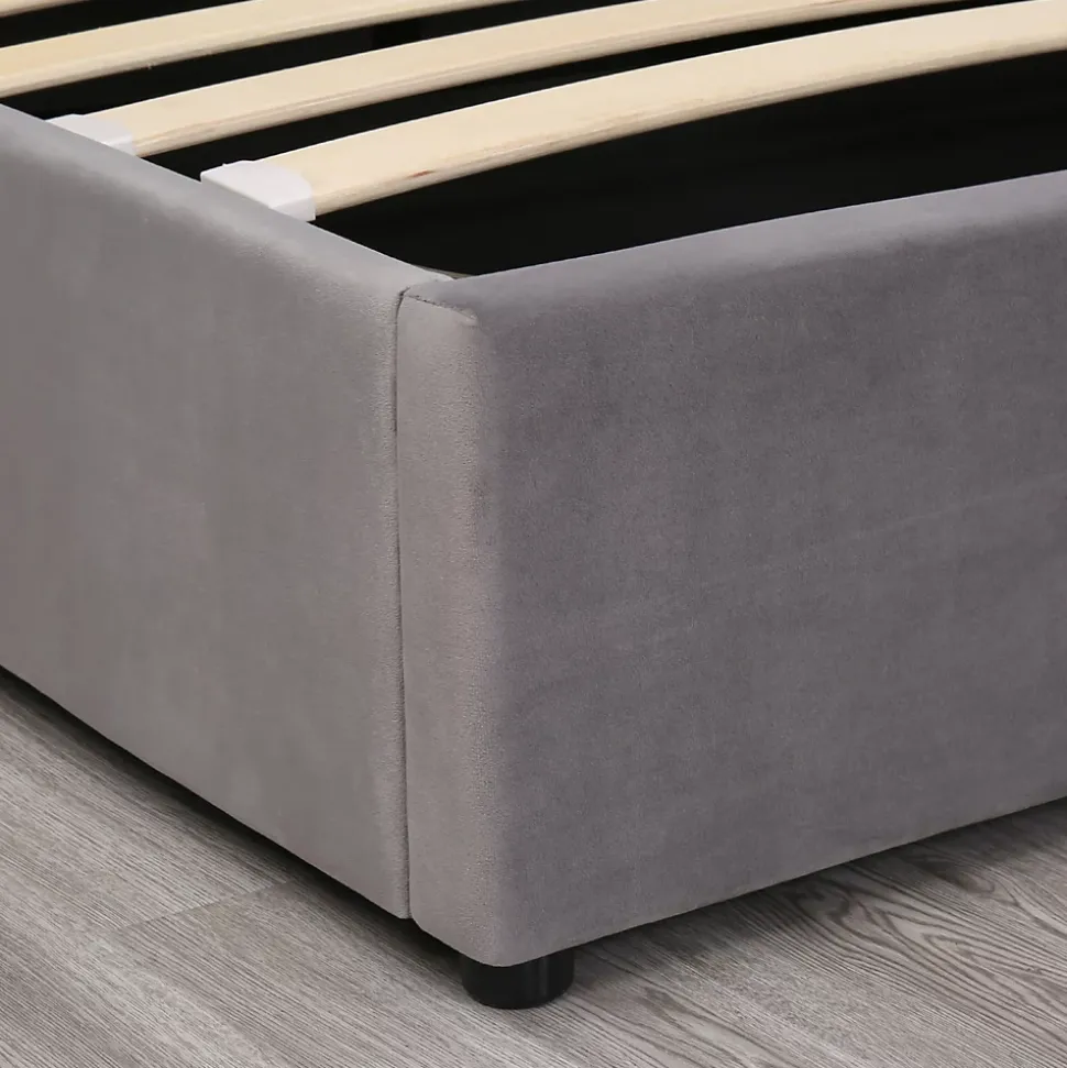 Lit coffre 160x200 cm - Lit double avec sommier à lattes et coffre hydraulique - Velours - Sans Matelas - Gris