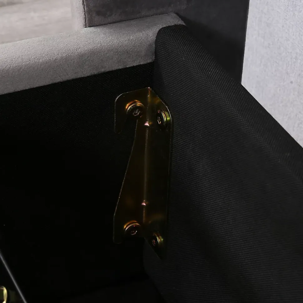 Lit coffre 160x200 cm - Lit double avec sommier à lattes et coffre hydraulique - Velours - Sans Matelas - Gris